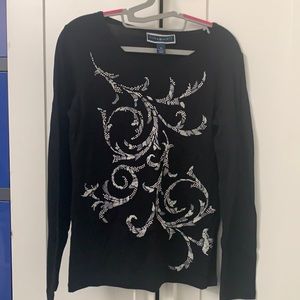 New Karen Scott black and silver glitter and gem shirt with tags